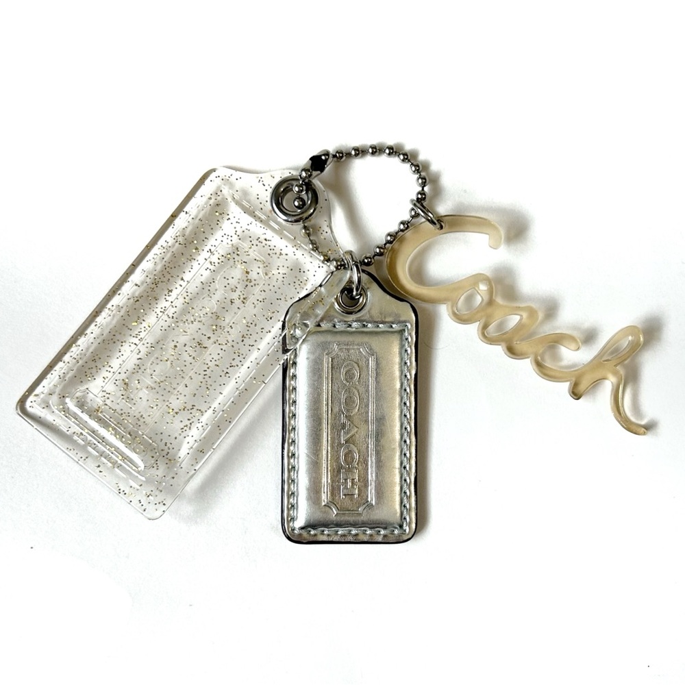 Coach Poppy Gold Silver Purse Bag Charm Keychain Set Sparkly Letters Tag Logo